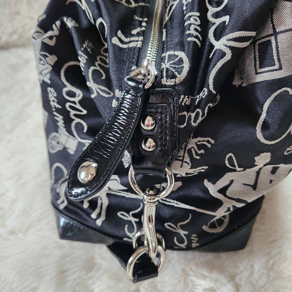 2010 Coach Ashley Horse & Carriage Satchel Black Sateen & Patent Leather - Picture 10 of 13